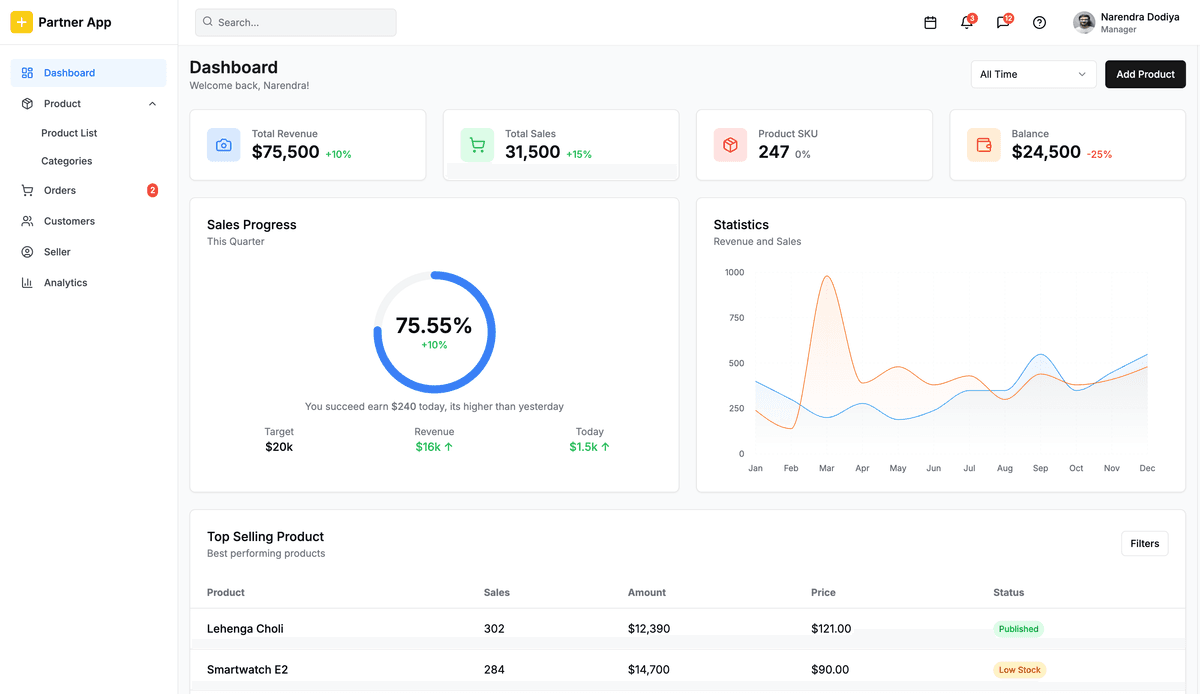 E-commerce Partner Portal Dashboard