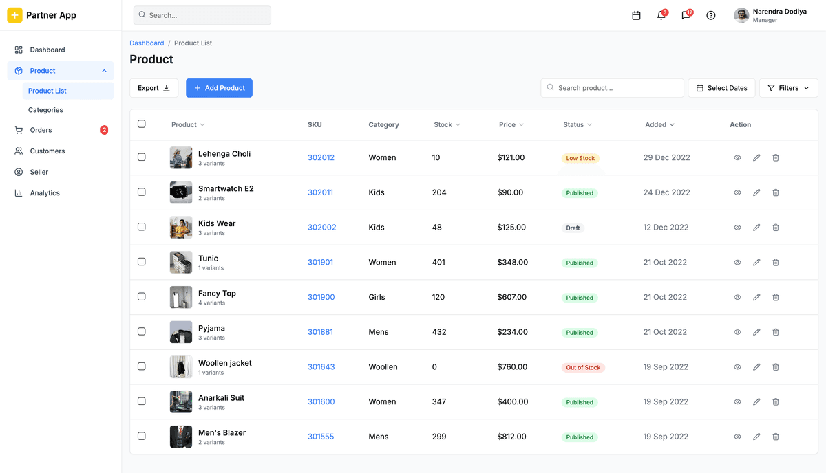 Product Management Interface