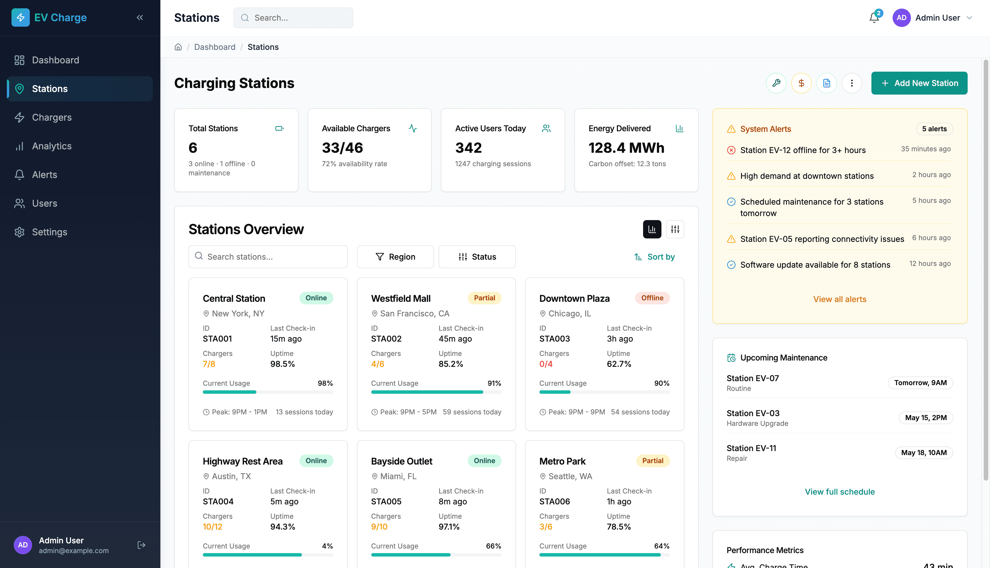 EV Charging Stations Management Interface